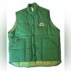 Vintage 70s Pioneer Seed Men's Large Green Carpenter Puff Vest